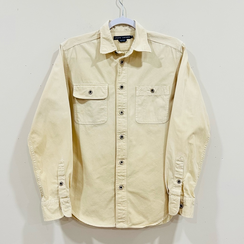 Ralph Lauren Womens Denim Button Up Biege 100% Cotton Shirt Long Sleeve Sz 8